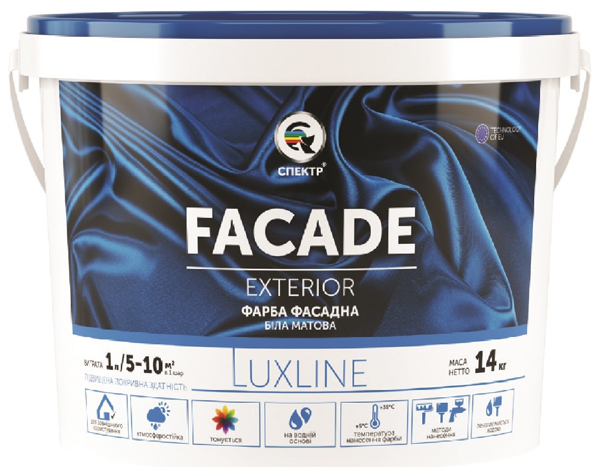 Фарба ФАСАДНА FACADE LUX LINE, акрилова, латексна, мат білий, 14кг СПЕКТР